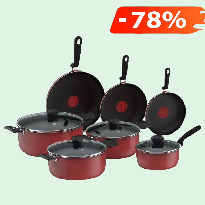 Batería de cocina IMUSA COLORS 11 piezas Rojo con Tapa de Vidrio