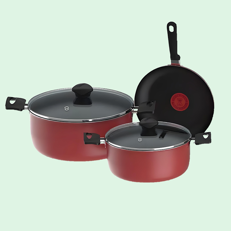 Batería de cocina IMUSA COLORS 5 piezas Rojo con Tapa de Vidrio